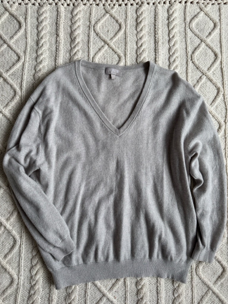 J. Crew Cashmere Relaxed V-Neck Sweater, Size Sm, Color Heather Fog (Light Grey)